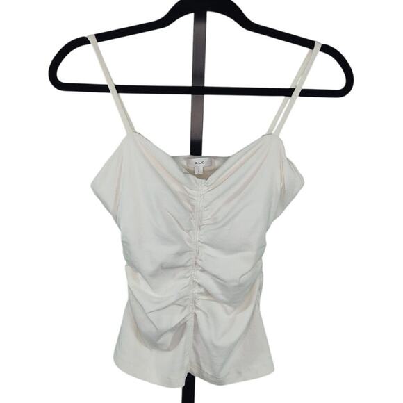 A.L.C. Cami Tank Top White Ruched Center Seam Built in Bra Support Large - Picture 1 of 7